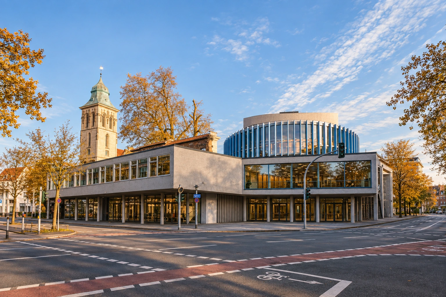 Reference-guided architectural illustration of Theater Münster